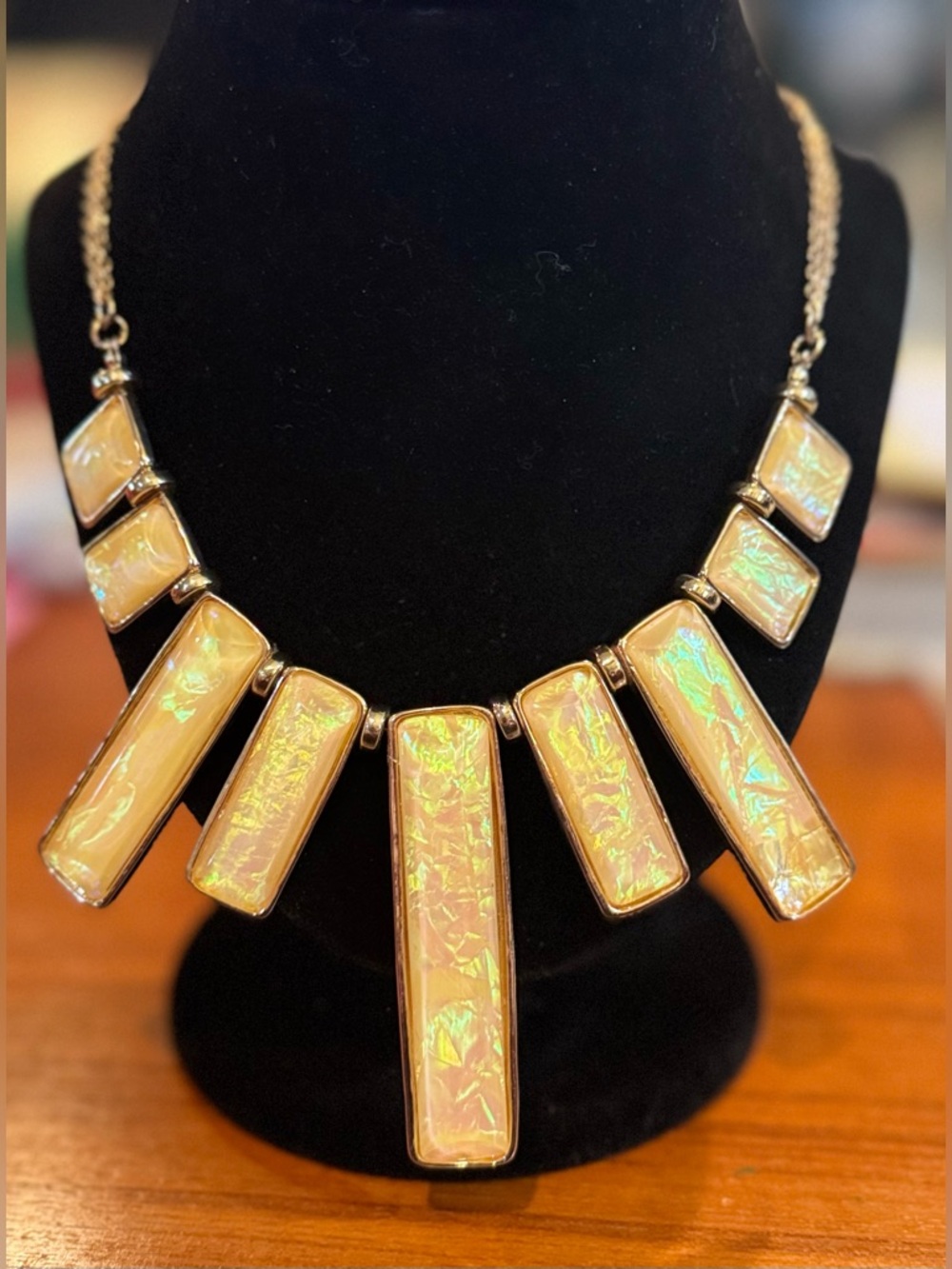 Amrita Singh Statement Necklace—Gold Tone w/ Yellow & Gold Iridescent Panels